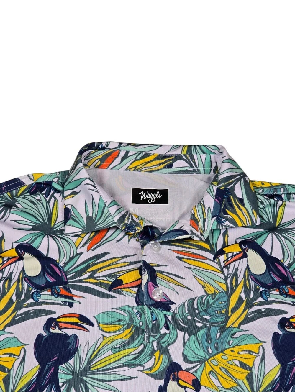 Waggle Men's Toucan Tropical Floral AOP Performance Golf Polo Shirt, Size Medium - Picture 5 of 9